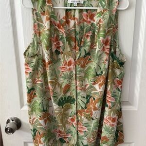 Rose & Olive Tropical Floral Sleeveless Blouse